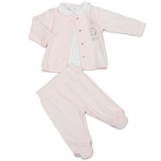 N14627: Baby Girls 3 Piece Embossed Velour Outfit (0-9 Months)
